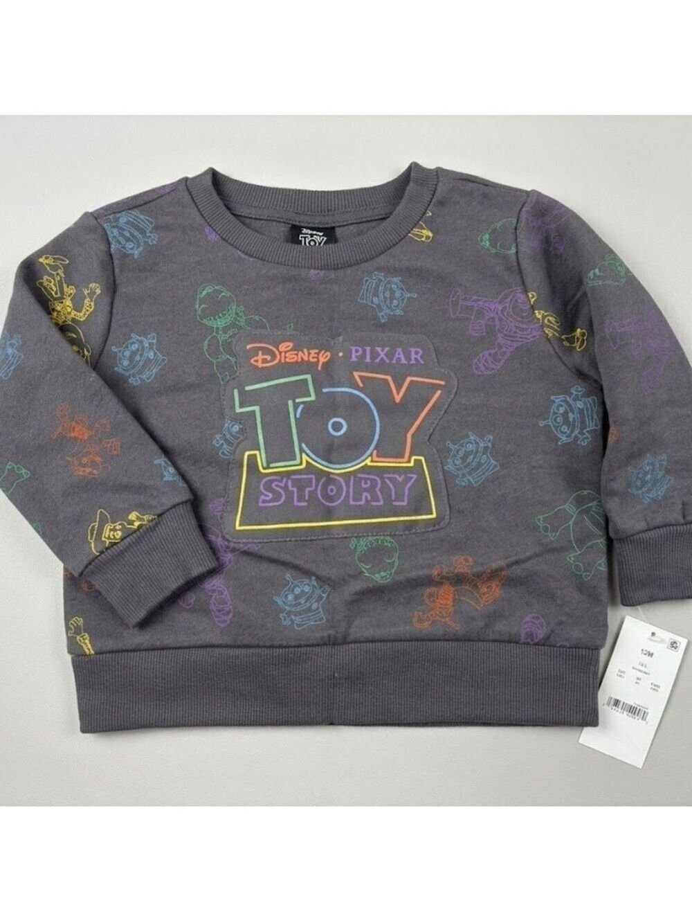 NWT Disney Pixar Toy Story Neon Outline Sweatshirt - Size 12M Charcoal Gray